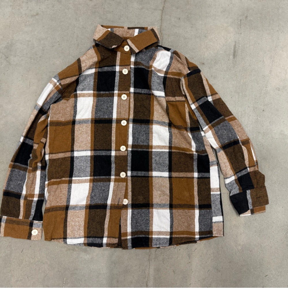 Plaid Button-Up Shirt in Brown and Black